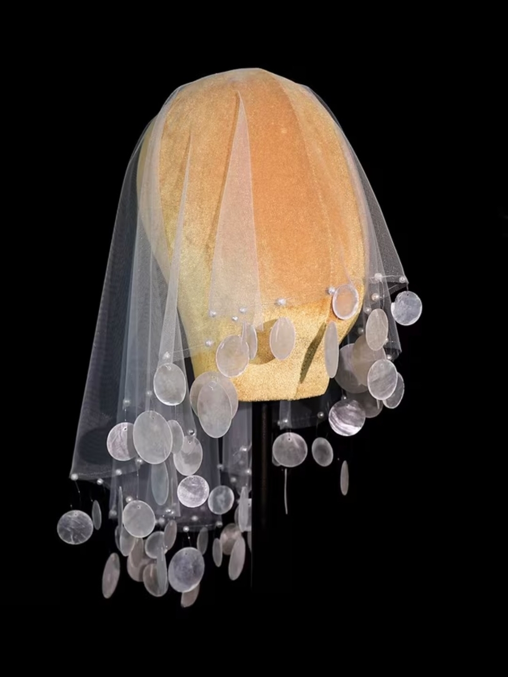 Sheer Creamy White Shell Fringe Veil